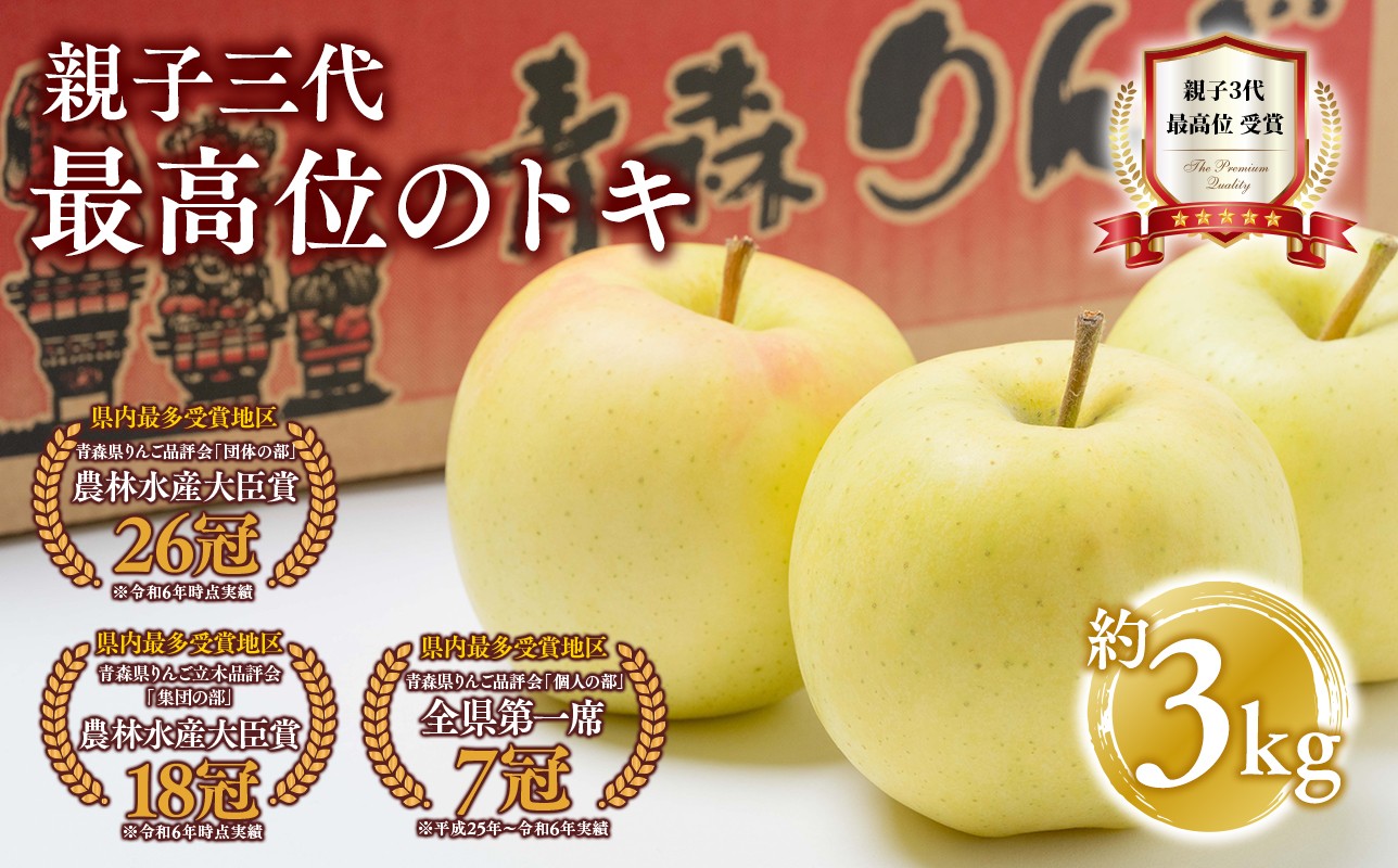 
            【10月発送】 親子三代最高位のトキ 約3kg【全国ふじコンテスト最高賞受賞農園 青森県 平川市 釈迦のりんご園】トキ  全国ふじコンテスト最高賞受賞 青森りんご 平川市広船産 家庭用 リンゴ りんご リンゴ 林檎 フルーツ 果物 平川市 青森 
          