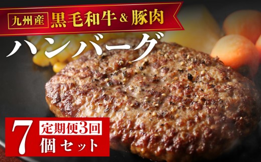 ＜定期便・全3回＞九州産黒毛和牛 九州産豚肉 ハンバーグ 7個セット | 国産牛 国産豚 肉汁 ジューシー 九州産 個包装 小分け 無添加 冷凍 惣菜 おかず 夕食 時短 簡単調理 送料無料 福岡県 那珂川市