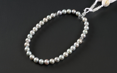 【桐箱入/保証書付き】【厄除けお守り和珠】7.5-8.0mm アコヤ真珠の数珠 念珠/正絹 ブルーグレー / 佐賀県 [41AAAA015]