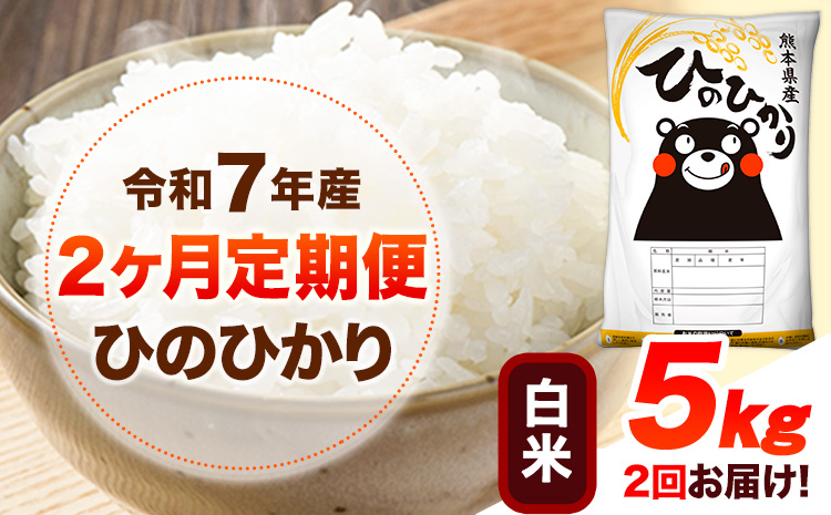 令和7年産 【2ヶ月定期便】 白米 ひのひかり 5kg 《お申し込み月の翌月から出荷開始》 熊本県産 無洗米 白米 精米 ひの 送料無料 熊本県 山江村 SDGs むせんまい 米 コメ こめ 国産---hn7tei_29000_5kg_mo2_ym_h---