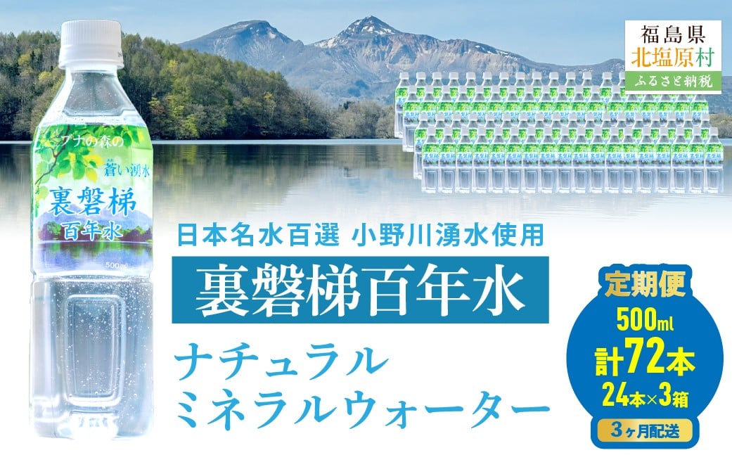 
                  【3ヵ月定期便】裏磐梯百年水 ナチュラルミネラルウォーター（500ml×24本×3回）【 ふるさと納税 人気 おすすめ ランキング ミネラルウォーター 湧水 名水百選 小野川 裏磐梯 福島県 北塩原村 送料無料 】 KBJ037
                