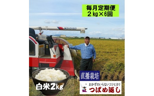 【令和8年産/毎月定期便】酒かす & 直播栽培 おかずのいらないコシヒカリ「つばめ返し」白米2kg 6か月定期便 FC044004【 コシヒカリ こしひかり 米 お米 新潟県 燕市 燕三条 】