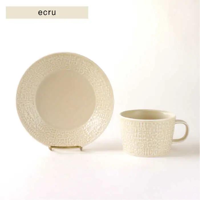 【波佐見焼】PATTERNED PLATE・MUG プレート マグカップ ペア 4点セット ecru＋morning mist 食器 皿 【BIRDS’ WORDS】 [CF001] 波佐見焼