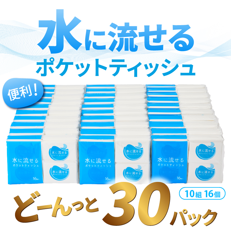 水に流せるポケットティッシュ１６個入り×３０パック　計４８０個）【配送不可地域：沖縄本島・離島】（1975）