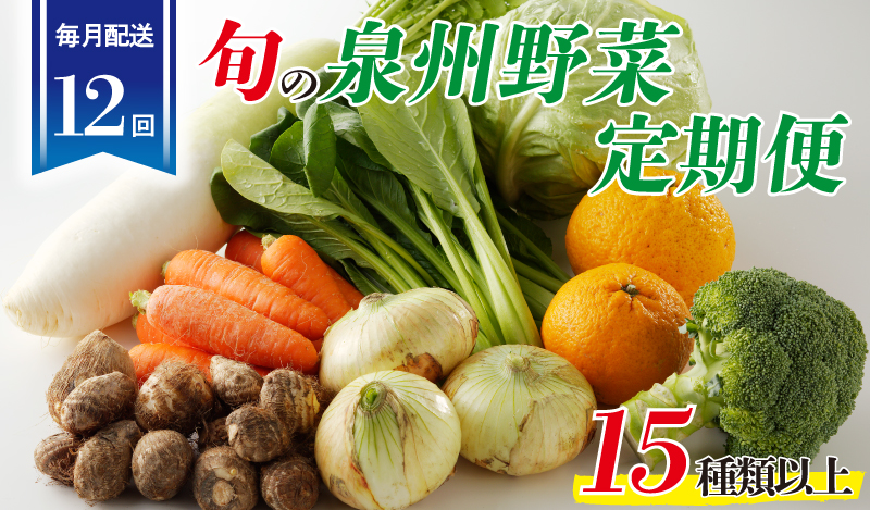 泉州野菜 定期便 15種類以上×全12回【毎月配送 国産 野菜 やさい 詰め合わせ セット 新鮮 旬 ええもん ていきびん 大阪 泉佐野 大阪府 泉佐野市】