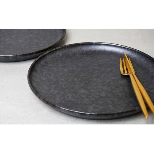 金善製陶所 210カット プレート 黒サビ絞りマット 2枚 有田焼 食器 器 うつわ プレート A25-456_イメージ3