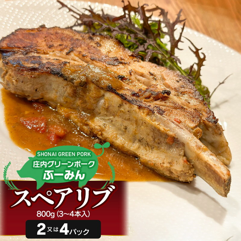【ふるさと納税】庄内グリーンポーク "ぶーみん"スペアリブ（1パック：3～4本の骨付き800g以上）セット　お選びください［2パック・4パック］　豚肉