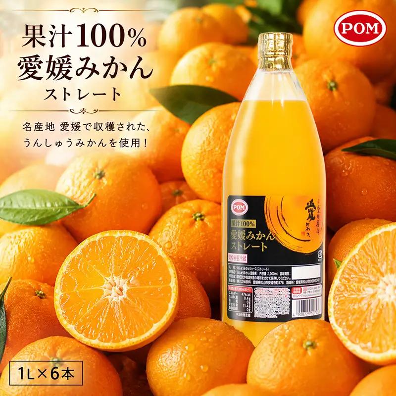 みかん ジュース 愛媛県産 ストレート POM 1L×6本 【EI004_x】 ジュース 