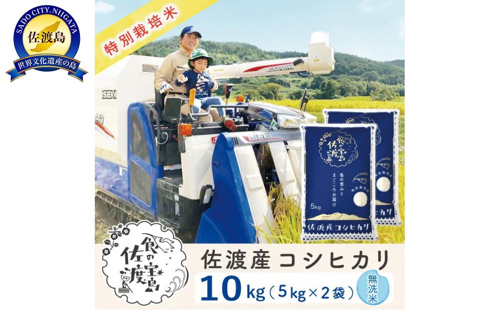佐渡島産コシヒカリ 無洗米10kg（5kg×2袋） 特別栽培米 農家直送195962-0324