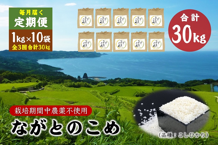 (1614)定期便 ながとのこめ コシヒカリ 玄米 1kg×10袋 毎月 全3回 合計30kg コシヒカリ  長門市 令和5年度産