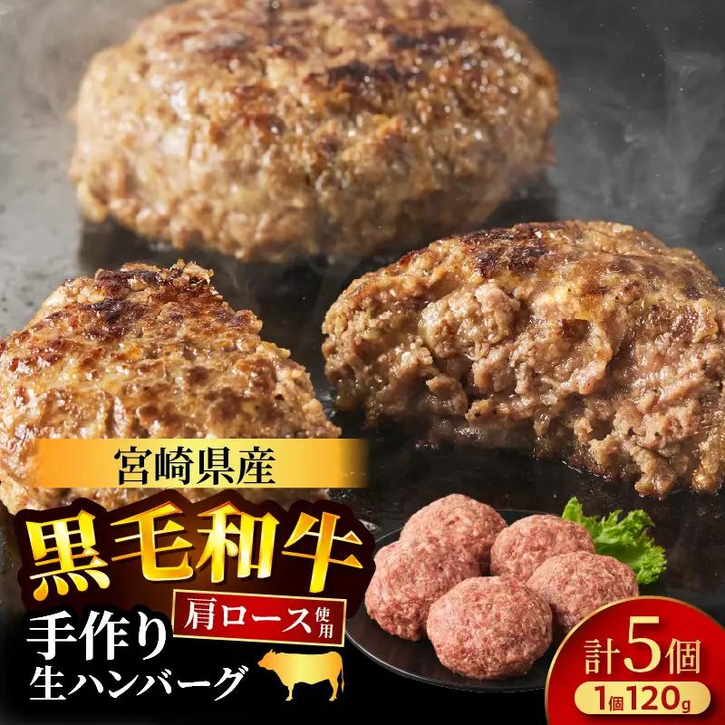 ≪手作り!!≫宮崎県産黒毛和牛肩ロース100%★ハンバーグ(計5個) 肉 牛肉 加工品 惣菜 国産_T025-0495