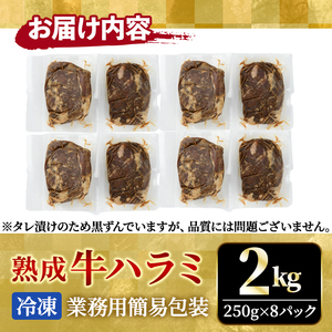 ハラミ 2kg (250g×8パック) たれ 味付 小分け焼肉 熟成 牛肉 【ハラミ】【ho1469】