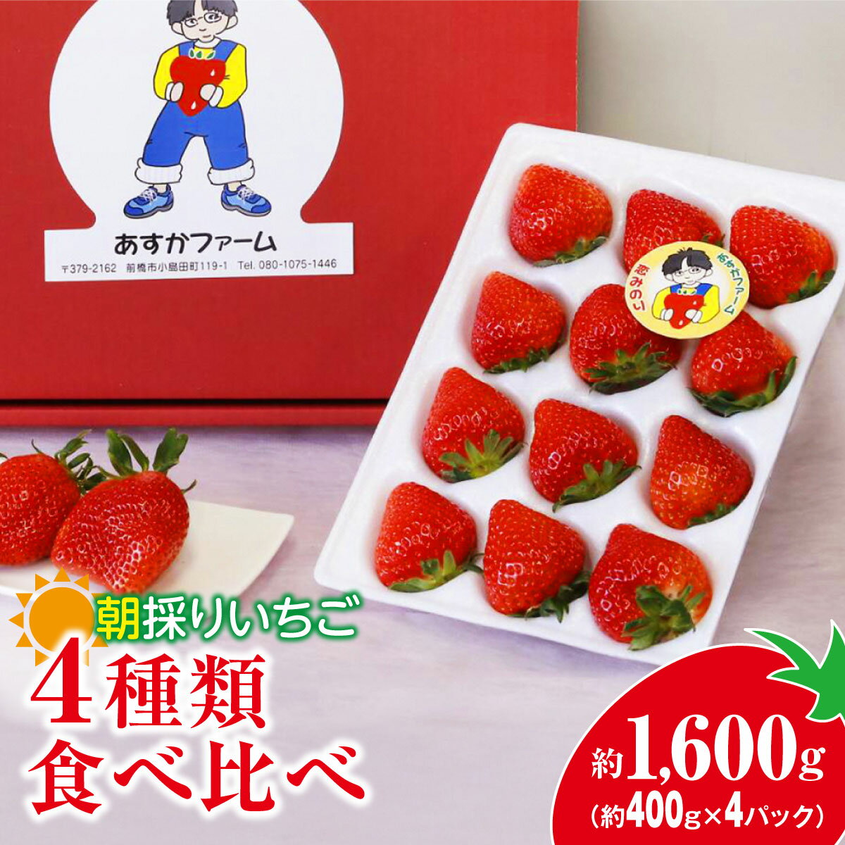 【ふるさと納税】＜2026年 先行予約＞いちご 4種食べ比べ 400g × 4パック 計1600g | コク 甘み 朝採れ やよいひめ ななか 恋みのり あまおとめ あすかルビー 贈答用 新鮮 完熟 いちご 旬 苺 産地直送 果汁 あまい 人気 高評価 減農薬 美容 健康 旨味 高糖度 群馬県 前橋市