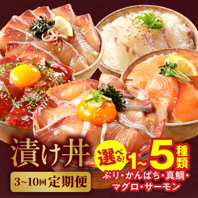 【ふるさと納税】定期便 選べる 3〜10回 海鮮漬け丼 セット ぶり 真鯛 かんぱち まぐろ サーモン 流水解凍 海鮮丼 簡単 便利 小分け 個包装 刻み海苔 日向灘 九州 宮崎県 延岡市 冷凍 お取り寄せ 送料無料