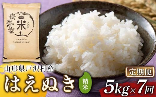 【定期便7回】令和7年度 山形県戸沢村産 はえぬき 5kg×7回 合計35kg 精米 白米 お米 米 米米 新米 ご飯 ごはん ブランド米 銘柄米 2025年産 令和7年度産 家庭用 自宅用 贈答用 お取り寄せ 食品 定期便 頒布会 毎月届く 山形県 戸沢村 F7W-0190