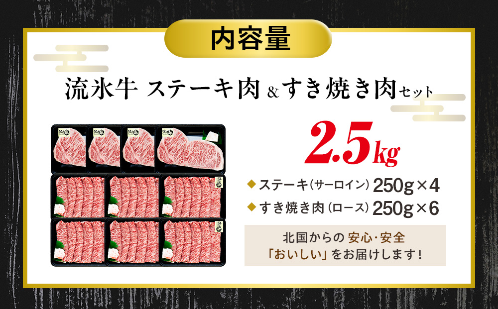 流氷牛ステーキ肉＆すき焼き肉セット（M） 2.5kg | 北海道 津別町 肉 和牛 牛肉 黒毛和牛 希少 ステーキ肉 サーロイン ロース すきやき すき焼き肉 老舗 今半 使用 霜降り セット 詰合せ