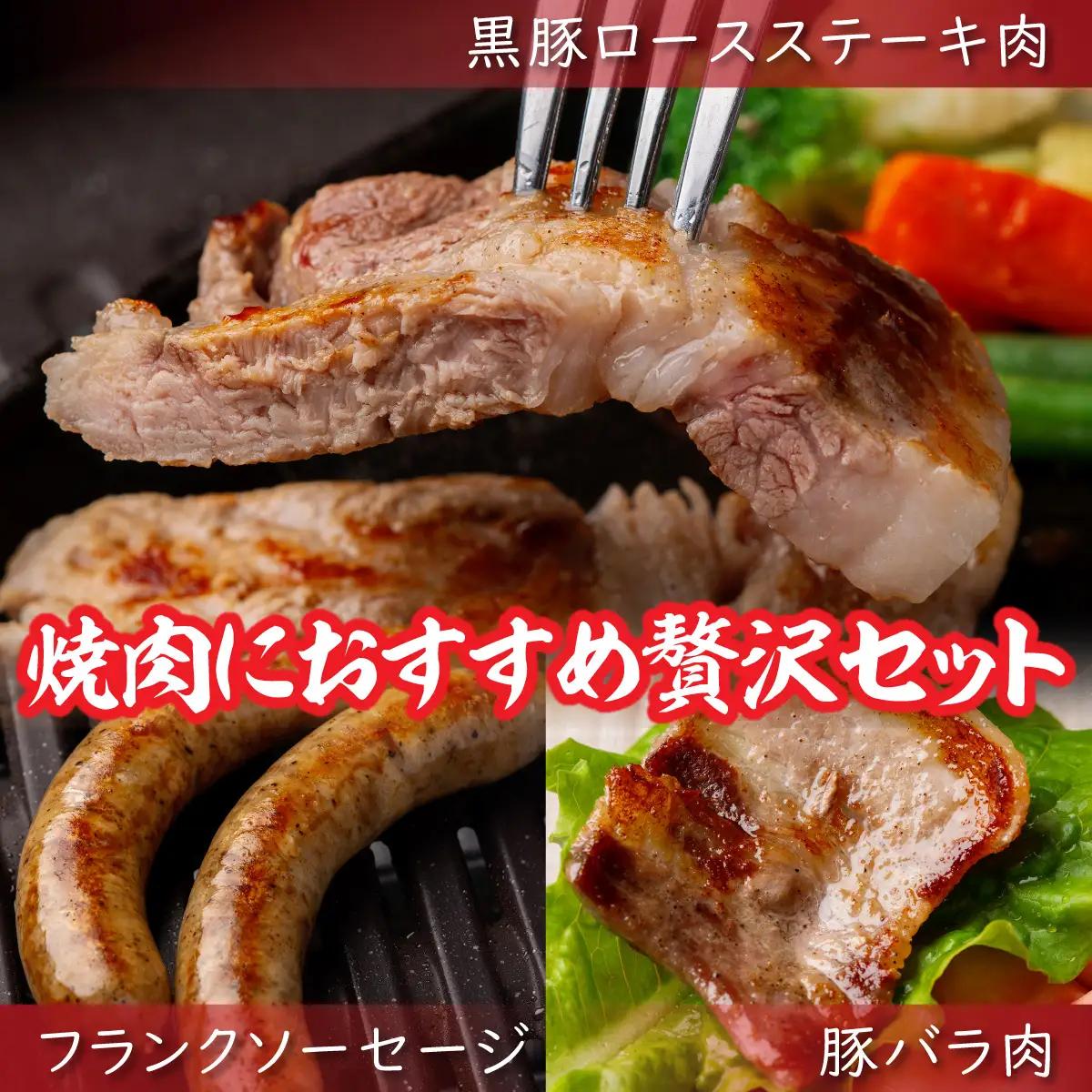 【定期10ヶ月】黒豚のロースステーキ肉とソーセージの焼肉用セット SKN085