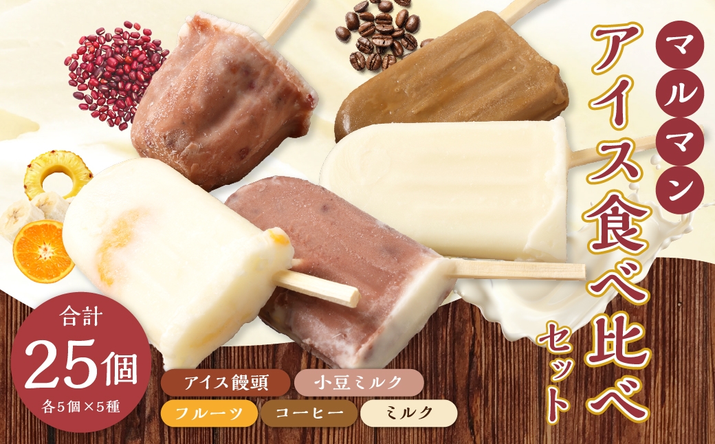 
                  マルマン アイス食べ比べセット 5種 （ 各5個 ） アイス 食べ比べセット アイス饅頭 フルーツ コーヒー ミルク 小豆ミルク お菓子 菓子 おかし スイーツ おやつ 氷菓
                