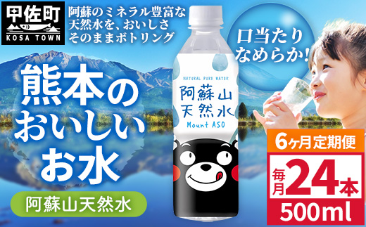 【定期便6ヶ月】熊本のおいしいお水 阿蘇山天然水 500ml×24本（1ケース）（共通返礼品・御船町） - 天然水 水 飲料水 ミネラルウォーター 箱買い まとめ買い ペットボトル 飲料 ウォーター 軟水 防災グッズ 防災 備蓄 ローリングストック ストック 熊本県