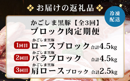 ≪全3回≫【南大隅町限定】食べ応え満点！ ★ かごしま黒豚 ブロック肉 定期便 ★ 鹿児島県産 NS-26 ｜ 肉 豚肉 ぶた 豚 ブタ 黒豚 鹿児島黒豚 ロース ブロック バラ 肩ロース バラブロッ