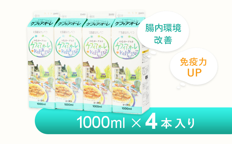 ケフィアオーレ 1000ml 4本 オンライン 申請 ふるさと納税 北海道 中標津 のむヨーグルト 乳製品 乳飲料 健康 朝食 スイーツ 免疫力アップ 善玉菌 整腸 カルシウム 美容 美肌 疲労回復 