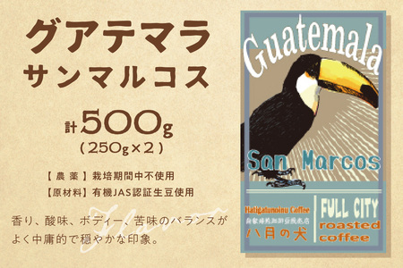 【自家焙煎コーヒー豆 飲み比べ】グアテマラ／ペルー 自家焙煎 コーヒー豆 （500g×2種） 約100杯分 焙煎専門珈琲「八月の犬」 品種：ペルー産・コーヒー豆「チャンチャマイヨ」250g×2 グアテ