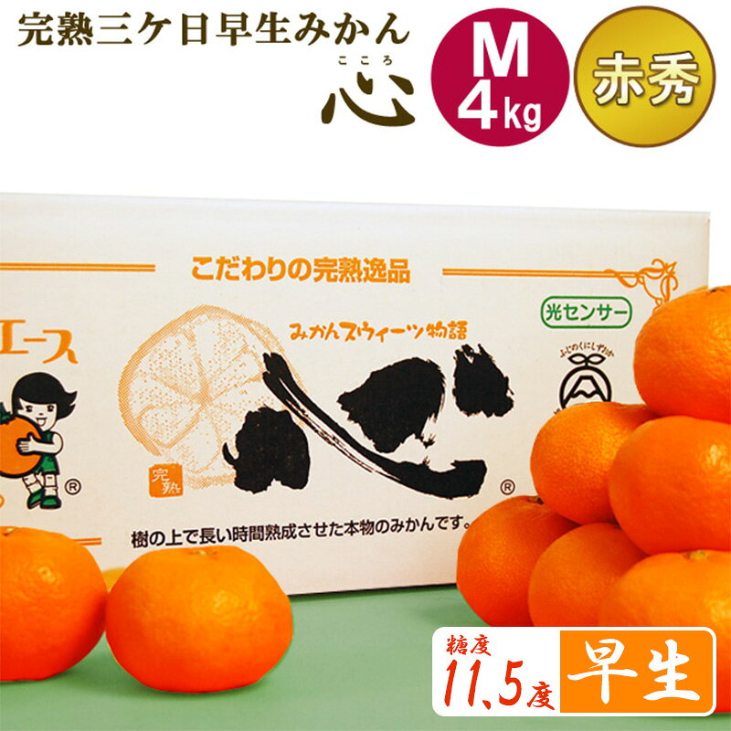 【ふるさと納税】果物 完熟三ヶ日早生みかん 4kg 36個前後 心 早生 【赤秀品】 Mサイズ ミカン くだもの フルーツ 甘い 果物類 柑橘類 高糖度 糖度11.5度 JAみっかび 産地直送 静岡県 浜松市 贈り物 ギフト　お届け：2026年12月上旬～2026年12月下旬