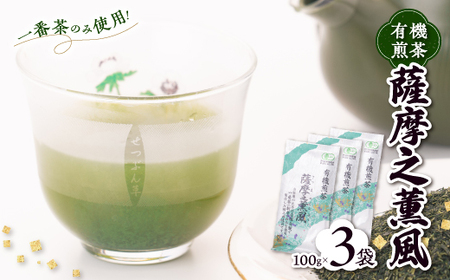 一番茶のみ使用!有機栽培緑茶“薩摩之薫風”【100g×3袋】 A3-272【1167069】