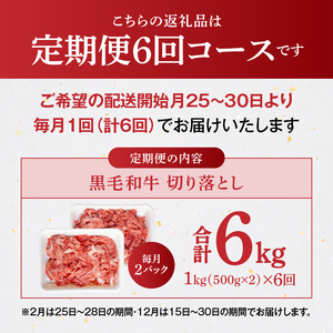 S001-001-T06A_【定期便6回】黒毛和牛切り落とし1kg（500g×2P）6か月連続お届け