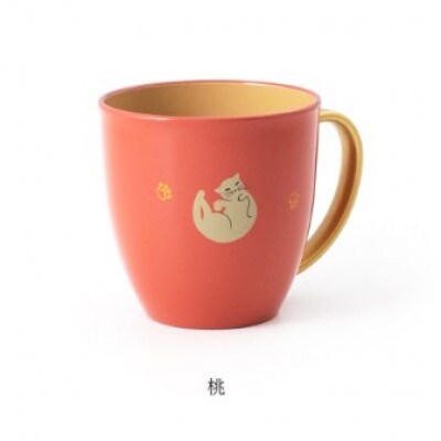 【越前漆器】カラフルでかわいい『マグカップねこ』 桃【1639784】