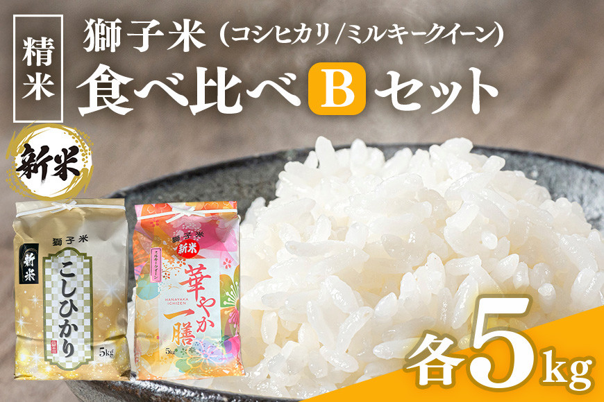 
            【令和6年産】 獅子米 食べ比べ Bセット 精米 10kg ( コシヒカリ5kg ミルキークイーン5kg )  岡田ファーム 2種類 家庭用 贈答用 お取り寄せ ギフト お米 米 おこめ 茨城県 石岡市(B02-028) 
          