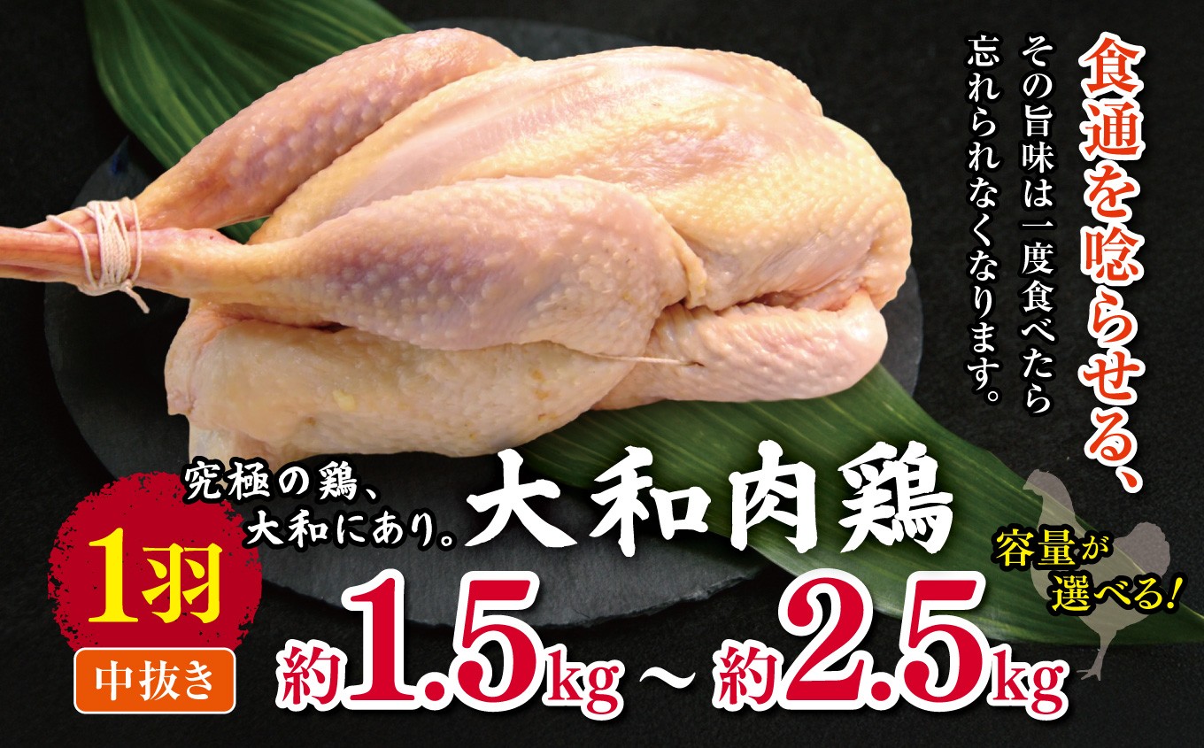 
                  【選べる内容量】大和肉鶏 1羽 中抜き 約1.5kg / 1.8kg / 2.5kg |  肉 鶏 大和 鶏肉 かしわ うまみ 料理 和食 洋食 食卓 新鮮 食 フード 高品質 コク おすすめ だし 一貫生産 国産 通販 ギフト 奈良県 五條市
                