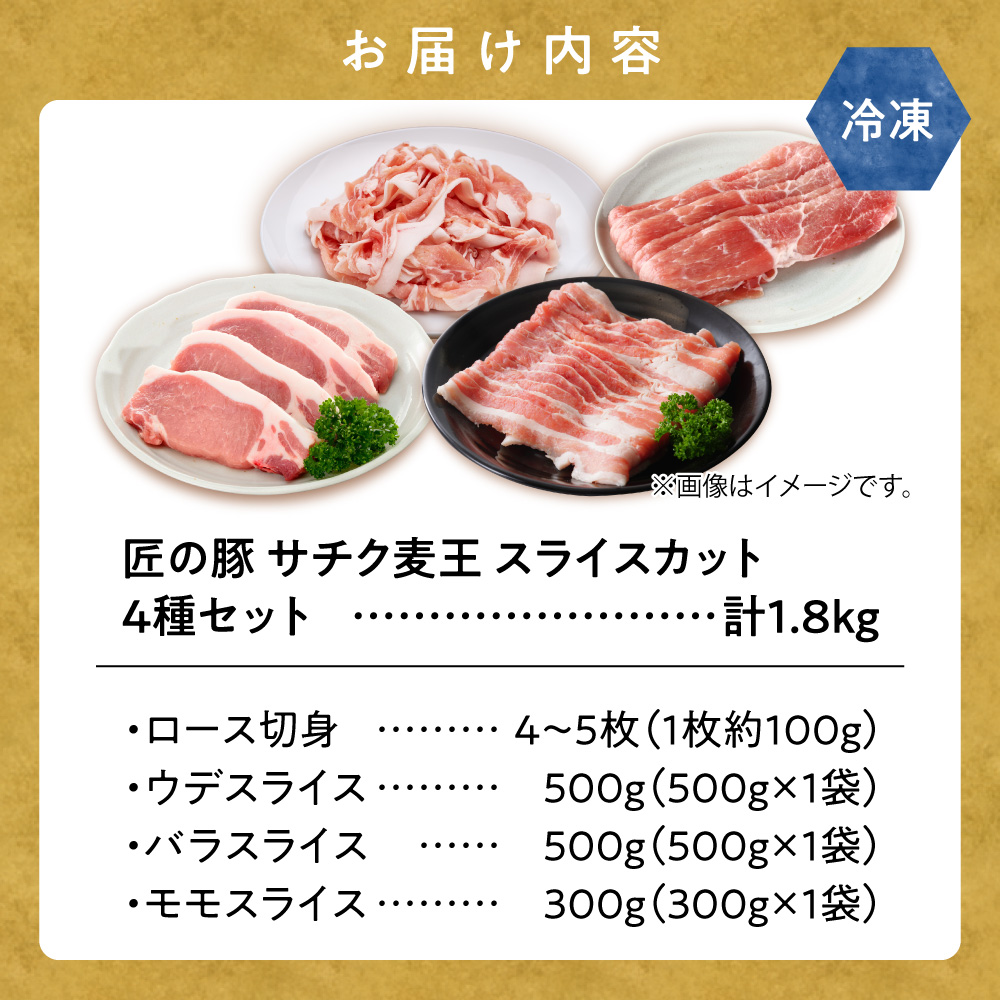 知床斜里産ブランド豚肉「サチク麦王」スライスカット　4種計1.8kg　ロース切り身、モモ、バラ、ウデ【配送不可地域：離島・沖縄県】_ss10-017
