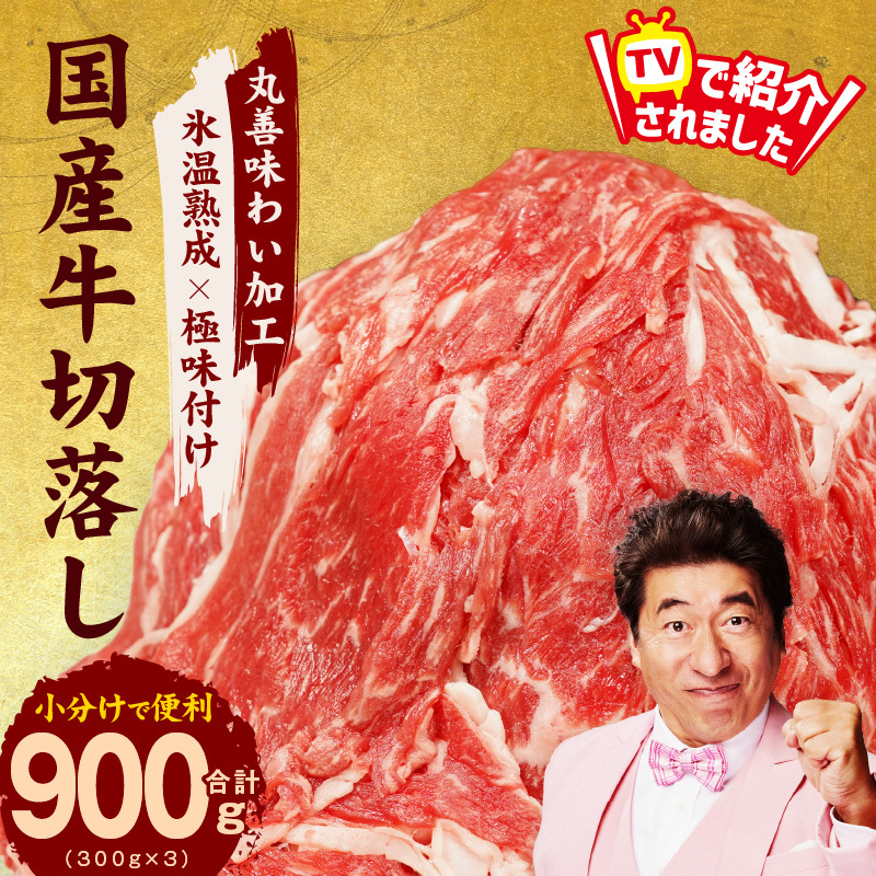 【TVで紹介！】国産牛 切り落とし 900g 小分け 300g×3P【国産 牛肉 氷温熟成×極味付け 訳あり サイズ不揃い カレー 牛丼 野菜炒め 肉じゃが 家計応援】 mrz0117
