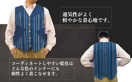 リバーシブルベスト 高品質 紳士 薄手 阿波しじら織り ファッション 服 オープンベスト 普段使い シーズンレス 国産 モダン オリジナル 数量限定 リバーシブル  前開き 春夏秋冬 おしゃれ 男性 
