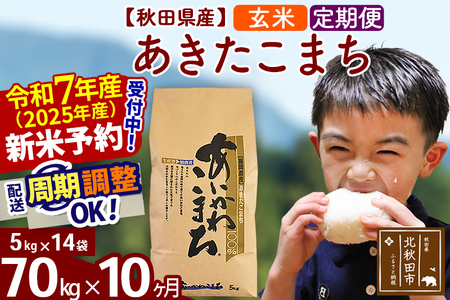※令和7年産 新米予約※《定期便10ヶ月》秋田県産 あきたこまち 70kg【玄米】(5kg小分け袋) 2025年産 お届け周期調整可能 隔月に調整OK お米 藤岡農産