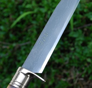 土佐鍛剣鉈 夏霞9寸 【ステンツバ輪】ダマスカス15層青2鋼(7+青2+7) 樫オイルステン柄