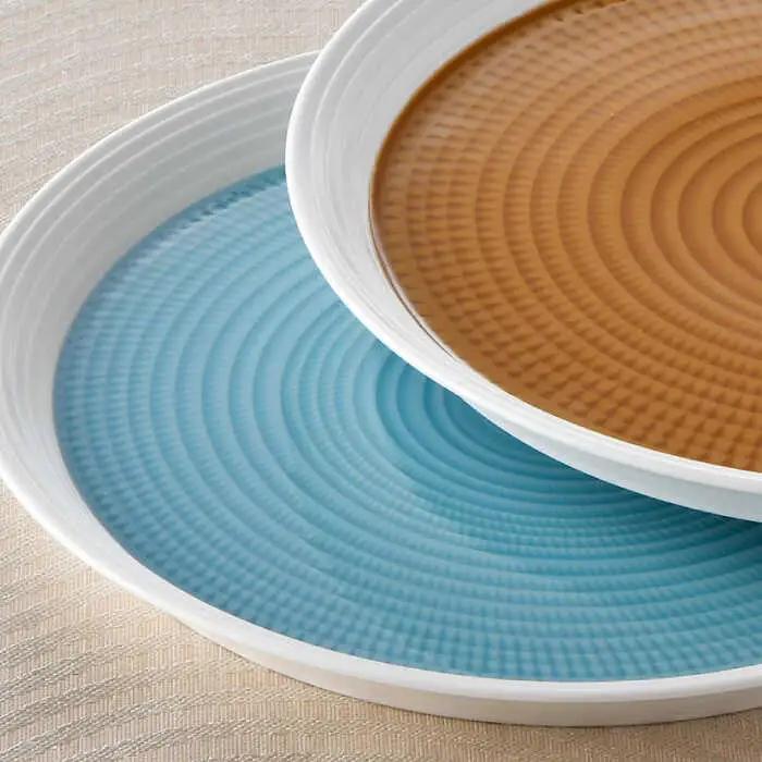 【波佐見焼】ブルースプレッド・キャラメルスプレッド 24cm 丸皿 プレート ペアセット 食器 皿 【一真窯】 [BB55]  波佐見焼