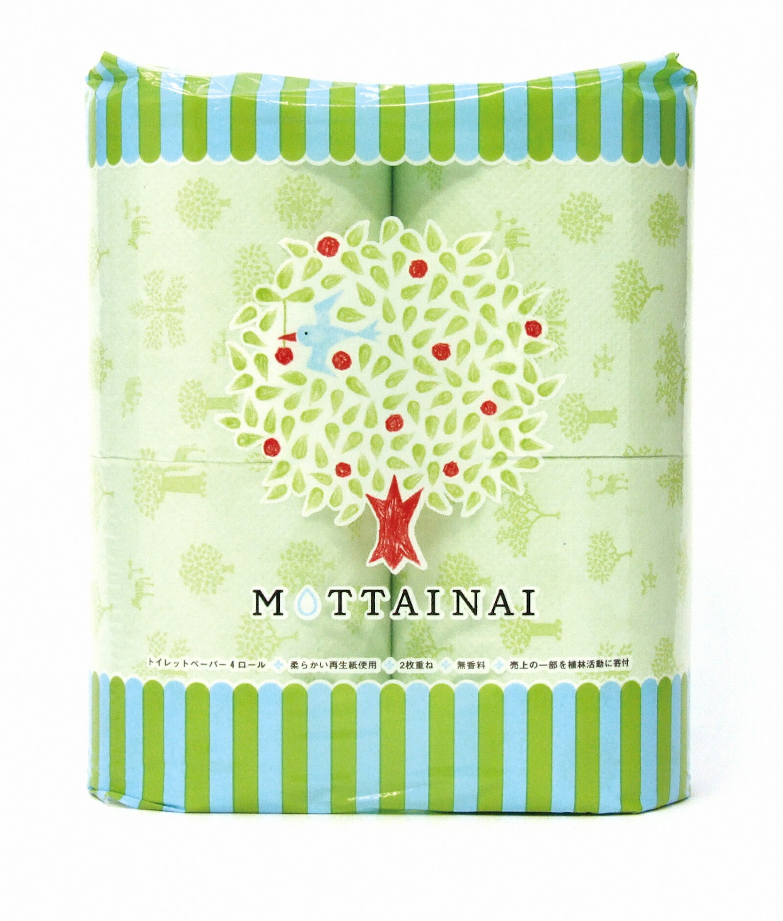 【ふるさと納税】 トイレットペーパー MOTTAINAI 96個入(4ロール×24パック) ダブル グリーン 柄付き 国産 生活雑貨 日用品 防災 備蓄 静岡県 富士市 [sf001-078]