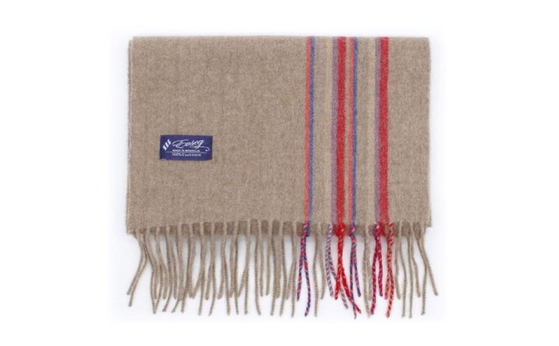 【100％ピュアカシミヤ】マフラー フリンジ付き キャメル×ストライプ【高級 カシミア おしゃれ ファッション 防寒 かしみあ】 099H3505