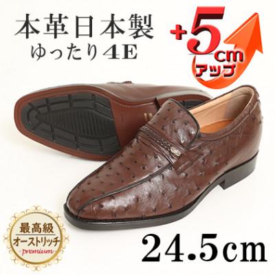 ふるさと納税 大和郡山市 オーストリッチ革幅広スワローモカスリッポン 5cmアップシューズ No.67 ブラウン 24.5cm
