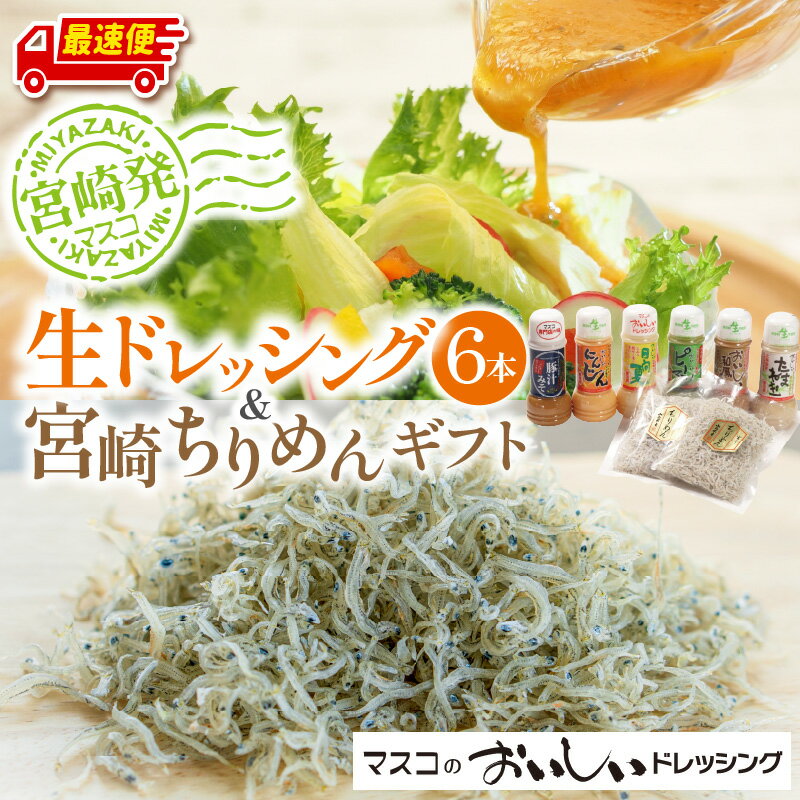 【ふるさと納税】 【選べる発送時期】宮崎発 生ドレッシング 6本 宮崎ちりめん ギフト 国産野菜 ドレッシング ちりめん レシピ付き 和風 宮崎特産 日向夏 ストレート果汁 国産 たまねぎ にんじん 宮崎県産 ピーマン 豚汁みそ らくい マスコ 宮崎県 宮崎市 送料無料
