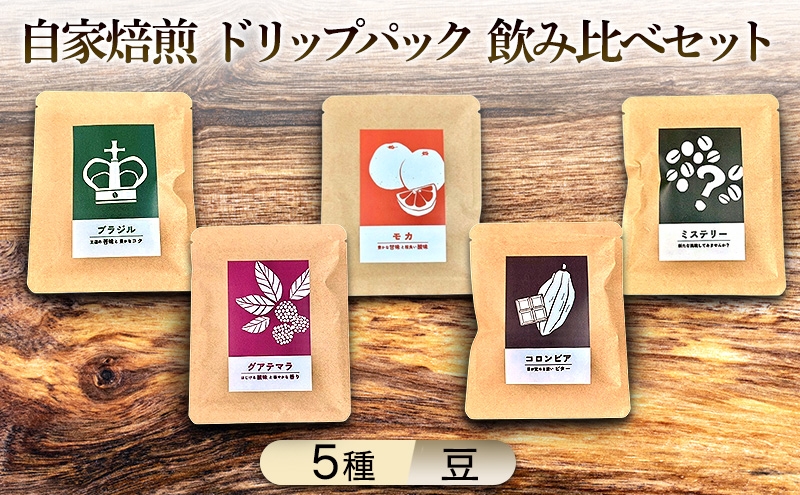 
                  【厳選5種】煎りたて・挽きたて！自家焙煎ドリップパック飲み比べセット (計5種：モカ×2個、その他×各1個) 珈琲
                