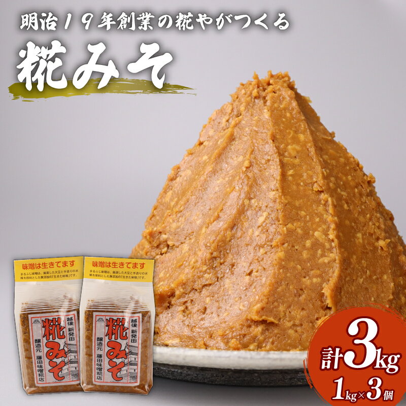 【ふるさと納税】糀 味噌 1kg × 3個 計 3kg フジタ の 糀 みそ miso 糀味噌 糀みそ 手作り こうじ お味噌 おみそ 発酵 加工食品 発酵調味料 調味料 味噌汁 みそ汁 お味噌汁 豚汁 汁 しる 焼き 味噌おにぎり おにぎり 和食 和 国産 藤田味噌糀店 新潟 新発田 c56_01