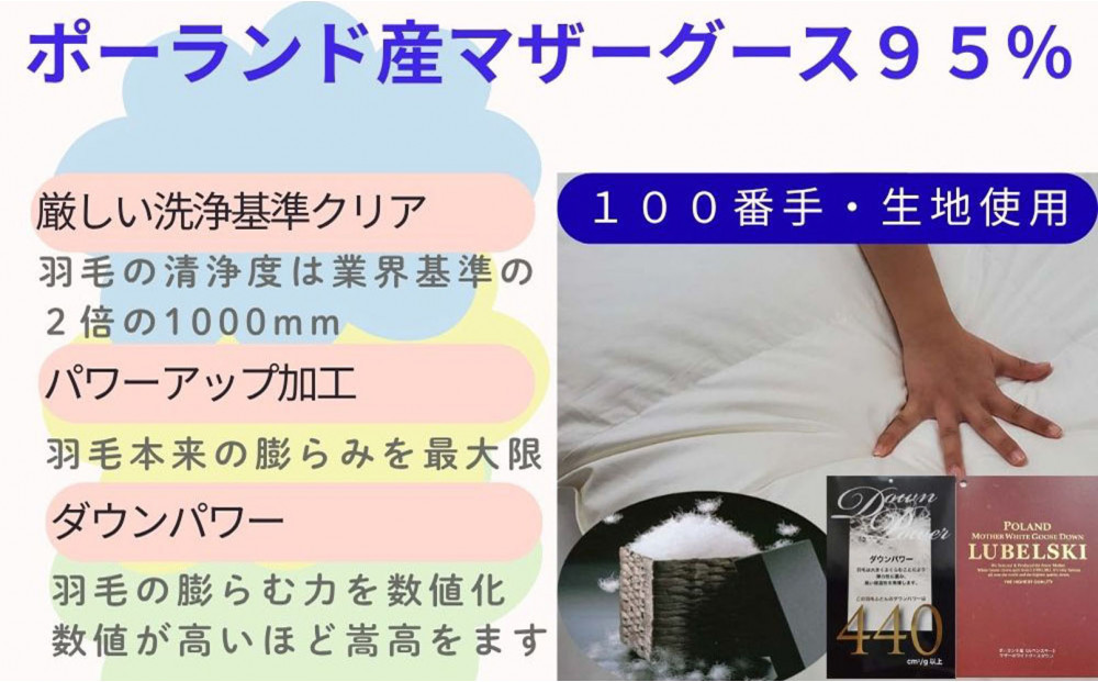 羽毛布団 ダブル ポーランド産マザーグース95 100番手 ダウンパワー440 羽毛布団 BE120