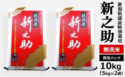 【令和7年産米】真空パック 特別栽培米 新之助 無洗米 10kg（5kg×2袋） 山波農場のお米 新潟県産 [Y0593]