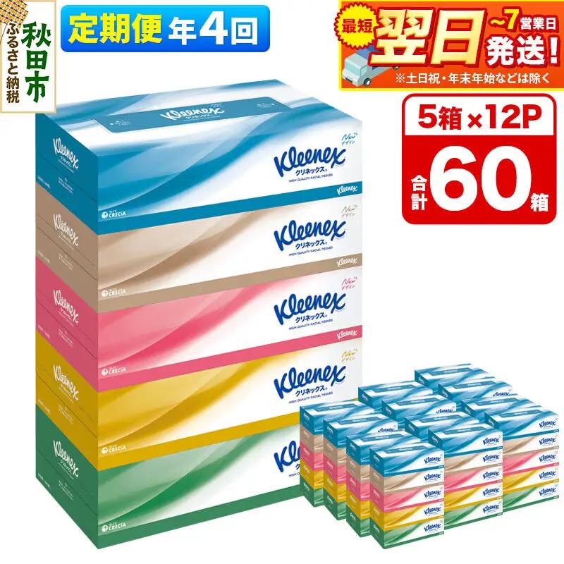 《3ヶ月ごとに4回お届け》定期便 ティッシュ クリネックス ティシュー 5箱×12パック 最短翌日発送