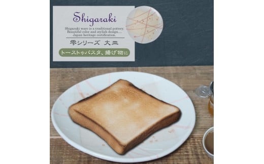 信楽焼 陶器製 雫シリーズ 変形白皿桃雫大皿 パスタ皿