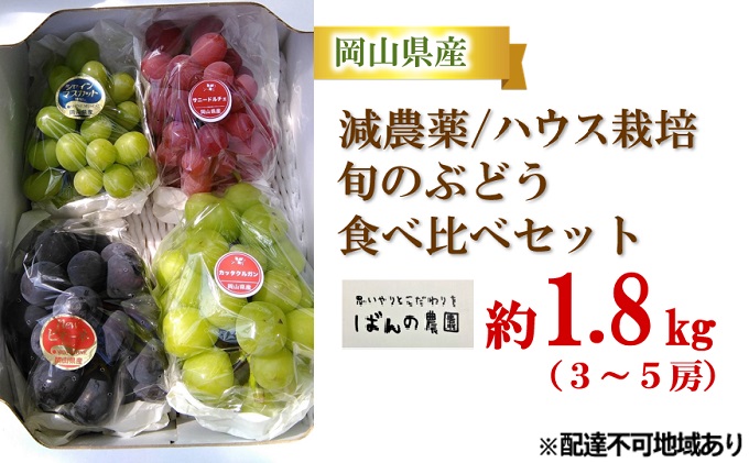 ぶどう 2025年 先行予約 旬のぶどう 食べ比べセット 約1.8kg 3～5房 減農薬／ハウス栽培 ブドウ 葡萄  岡山県産 国産 フルーツ 果物 ギフト ばんの農園