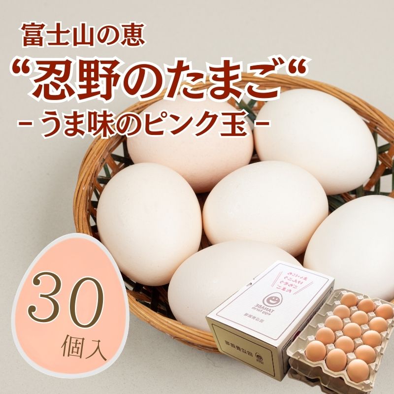 【ふるさと納税】富士山の恵“忍野のたまご“‐うま味のピンク玉‐30個入　|| 山梨県産 新鮮 たまご たっぷり 卵 玉子 送料無料 送料込 家庭用 鶏卵 生卵 コク うまみ 濃厚 美味しい 自然豊か のどか 白身 黄身 プリン 安心 元気 栄養満点 安全 こだわり 贈答 贈り物 旨い